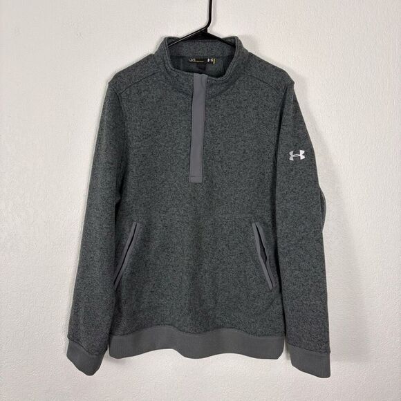 Under Armour Grey Loose Fit Fleece Lined Quarter Zip Pullover Sweatshirt Men's S - Picture 1 of 10